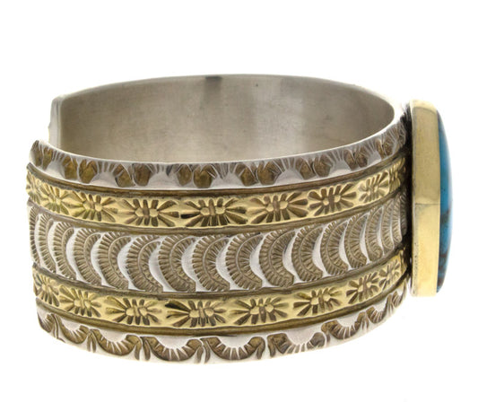 Natural Bisbee Turquoise Bracelet With 14K Gold Overlay