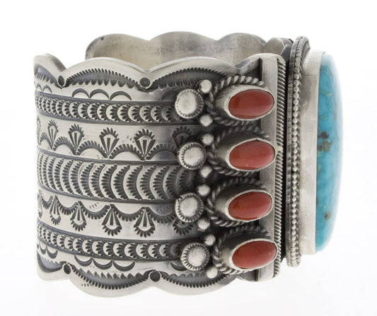 Natürlicher Birdseye Kingman Türkis & Korallenarmband