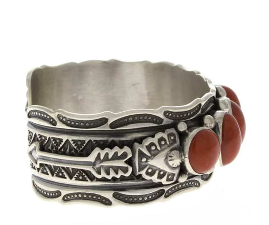 High Grade Natural Mediterranean Coral 7-Stone Row Bracelet