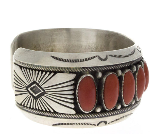 High Grade Natural Mediterranean Coral 13-Stone Row Bracelet
