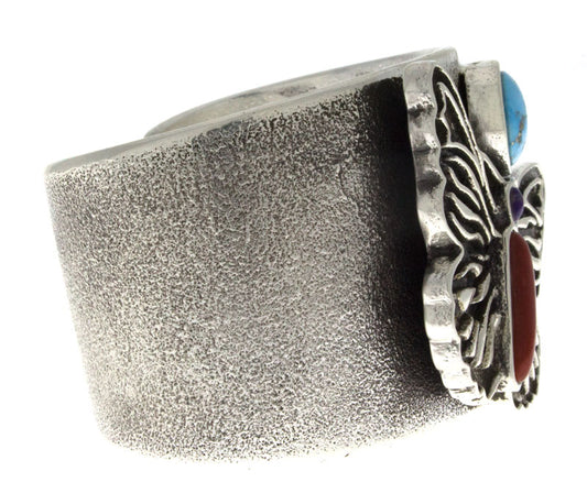 Tufa-Guss-Schmetterlingsarmband mit natürlichem Morenci-Turquoise, Sugilit und mediterranem Korallen