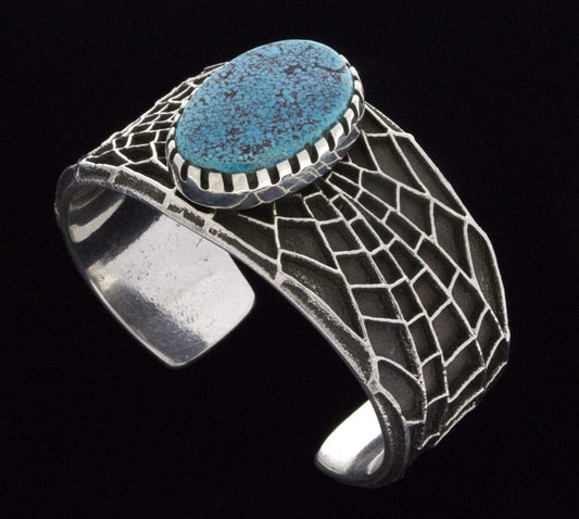 Tufa Cast Spider Web Bracelet With Natural Lone Mountain Turquoise