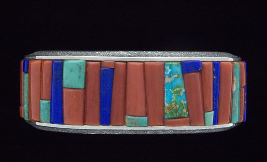 Tufa Cast Bracelet With A Raised Cobblestone Inlay Design