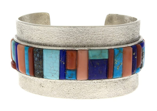 Tufa Cast Bracelet With A Raised Cobblestone Inlay Design