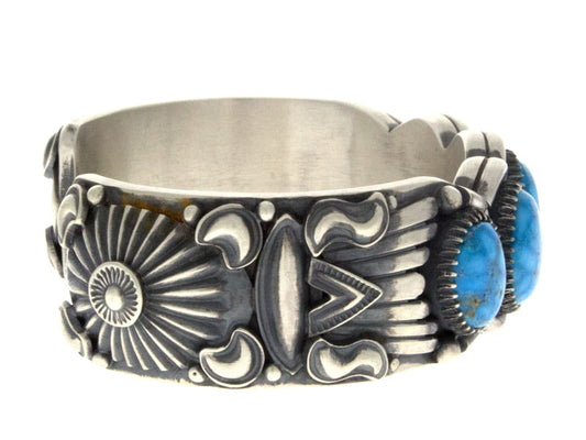 Bracelet en rangée de 5 pierres de turquoise Kingman naturelle