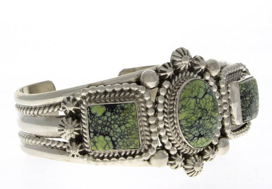 High Grade Natural Hubei Turquoise 3-Stone Row Bracelet