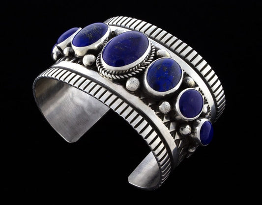 Natürlicher Lapislazuli 7-Stein-Reihenarmband
