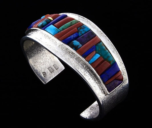 Tufa Cast Bracelet With Multi-Color Raised Cobblestone Inlay Design