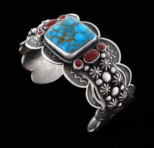 Natural Kingman Turquoise & Natural Mediterranean Coral Bracelet