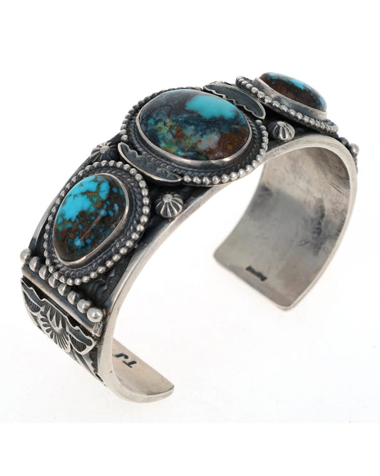 Natürlicher Bisbee-Turquoise 3-Stein-Reihenarmband
