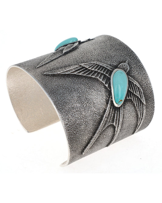 Tufa Cast Barn Swallow Bracelet With Natural Armenian Turquoise