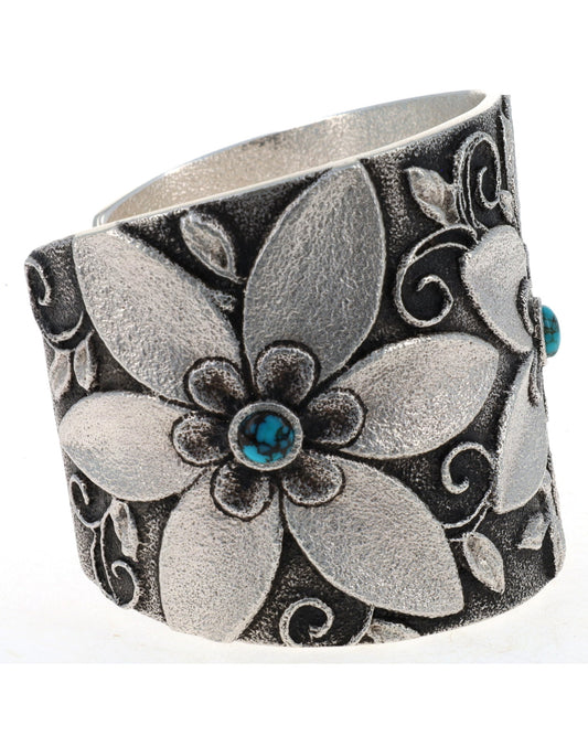 Tufa Cast High Grade Natural Candelaria & Bisbee Turquoise 3-Flower Bracelet