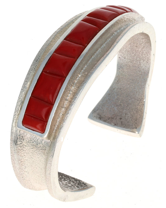 Natural Mediterranean Coral Cobblestone Inlay Bracelet
