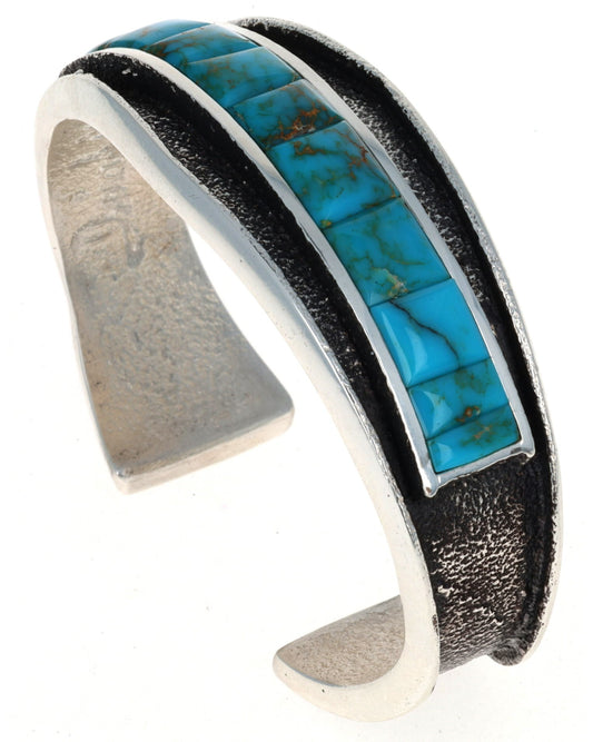 Natural Lone Mountain Turquoise Raised Cobblestone Inlay Bracelet