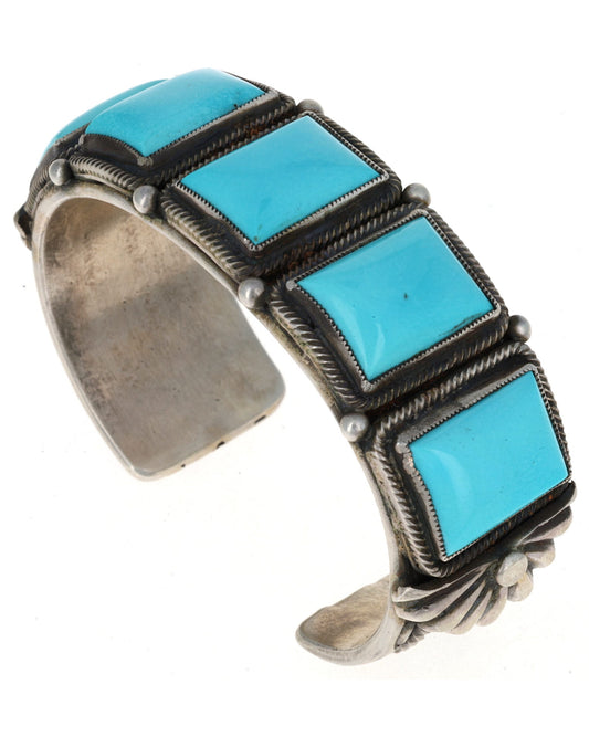 Natural Sleeping Beauty Turquoise 5-Stone Row Bracelet