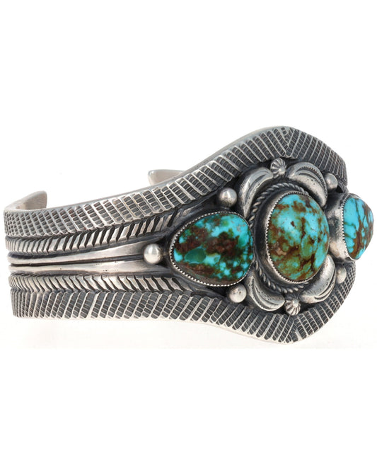 Natural Golden Hill Turquoise 3-Stone Row Bracelet