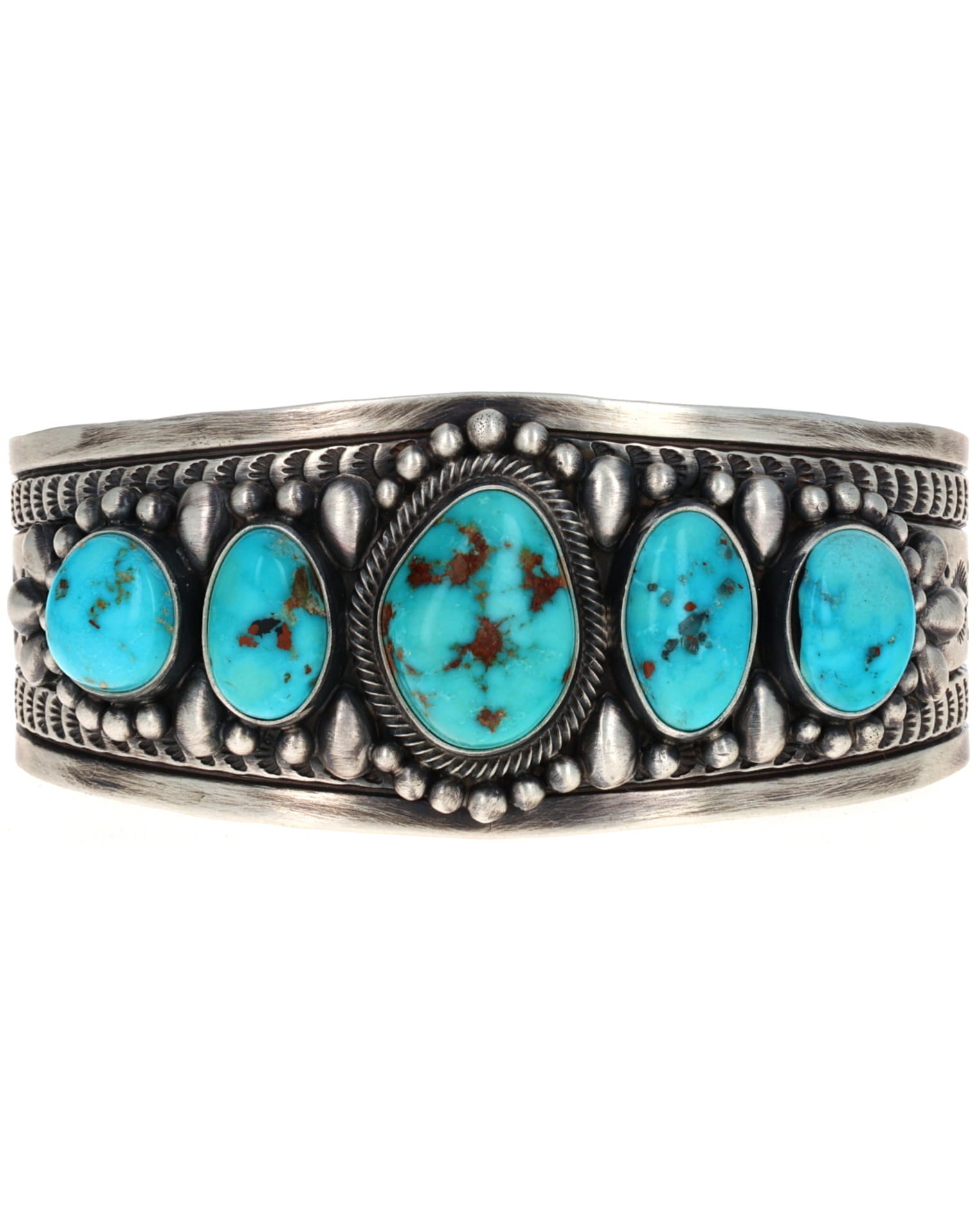 Natural Fox Turquoise 5-Stone Row Bracelet - $2,195 - STB#1997