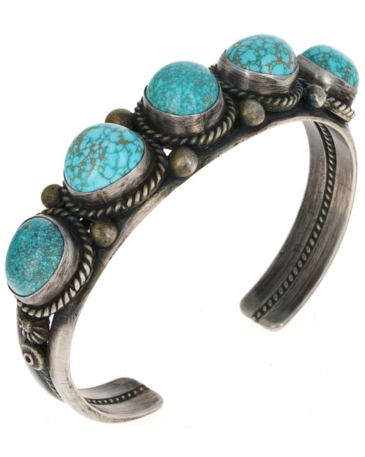 High Grade Natural #8 Microweb Turquoise 5-Stone Row Bracelet
