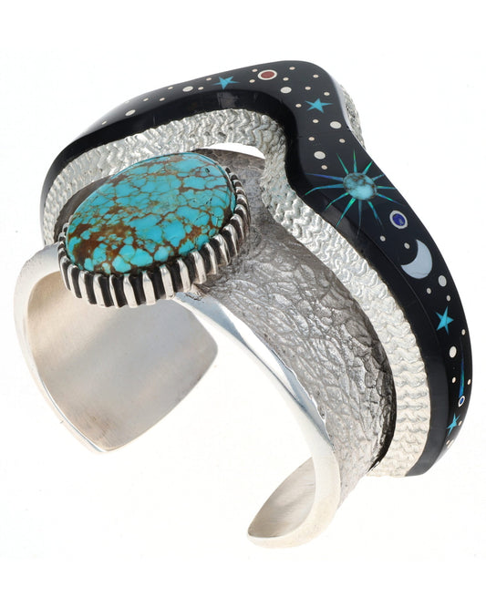 High Grade Natural Royston Turquoise Bracelet With Stacked Micro Inlay Design