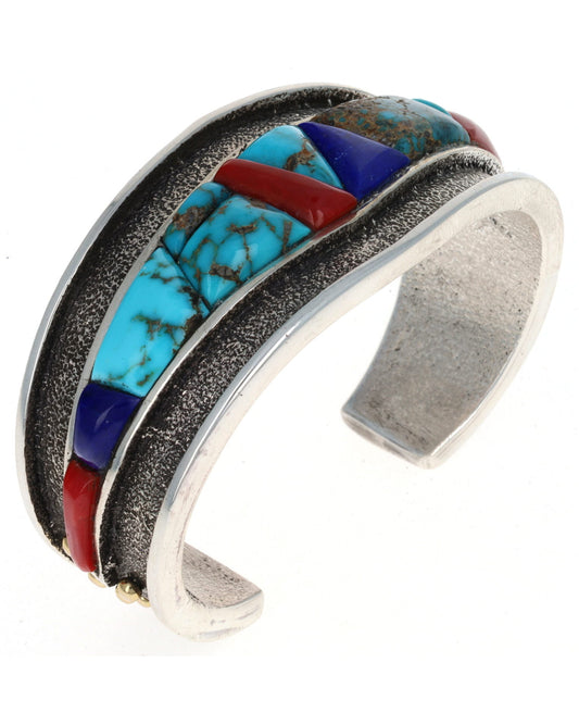 Multi-Color Raised Cobblestone Inlay Bracelet With 18K Gold Accents