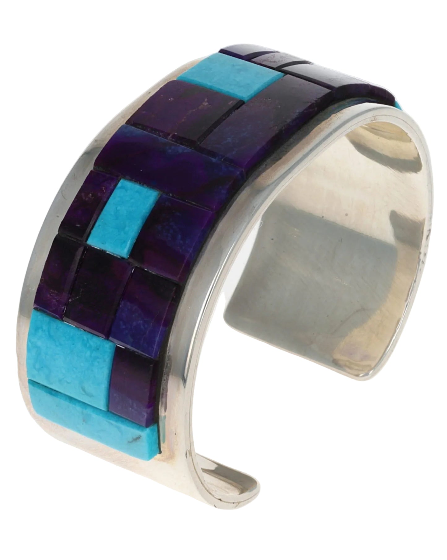 Natural Kingman Turquoise & Natural Sugilite Raised Cobblestone Inlay Bracelet