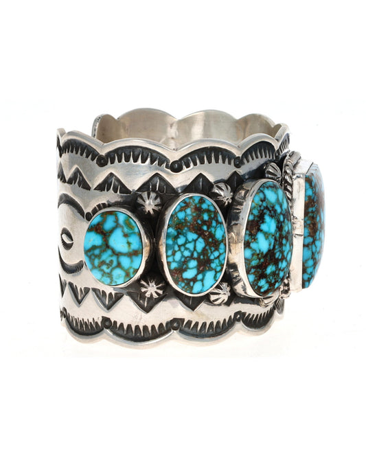 Natural Kingman Water Web Turquoise 7-Stone Row Bracelet