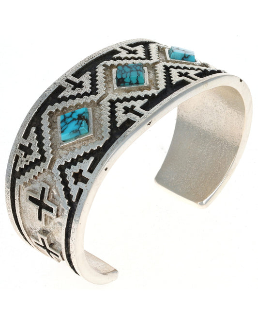 High Grade Natural Hubei Turquoise 3-Stone Row Bracelet