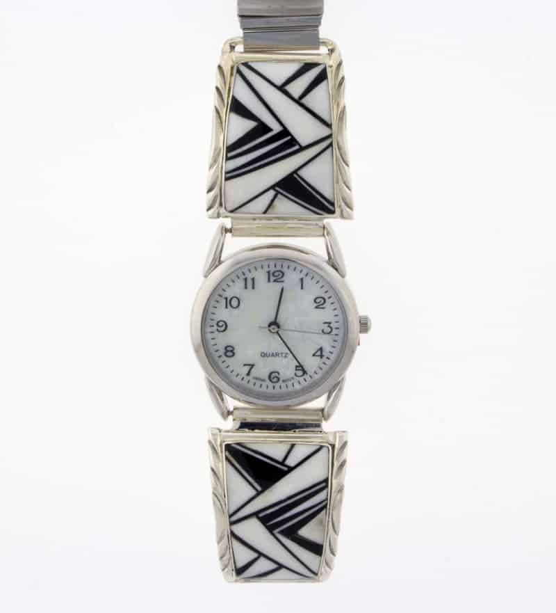 Silver watch. And with stone inlay Zuni Made Multi Stone & Sterling Silver Inlay Adjustable  main image 3