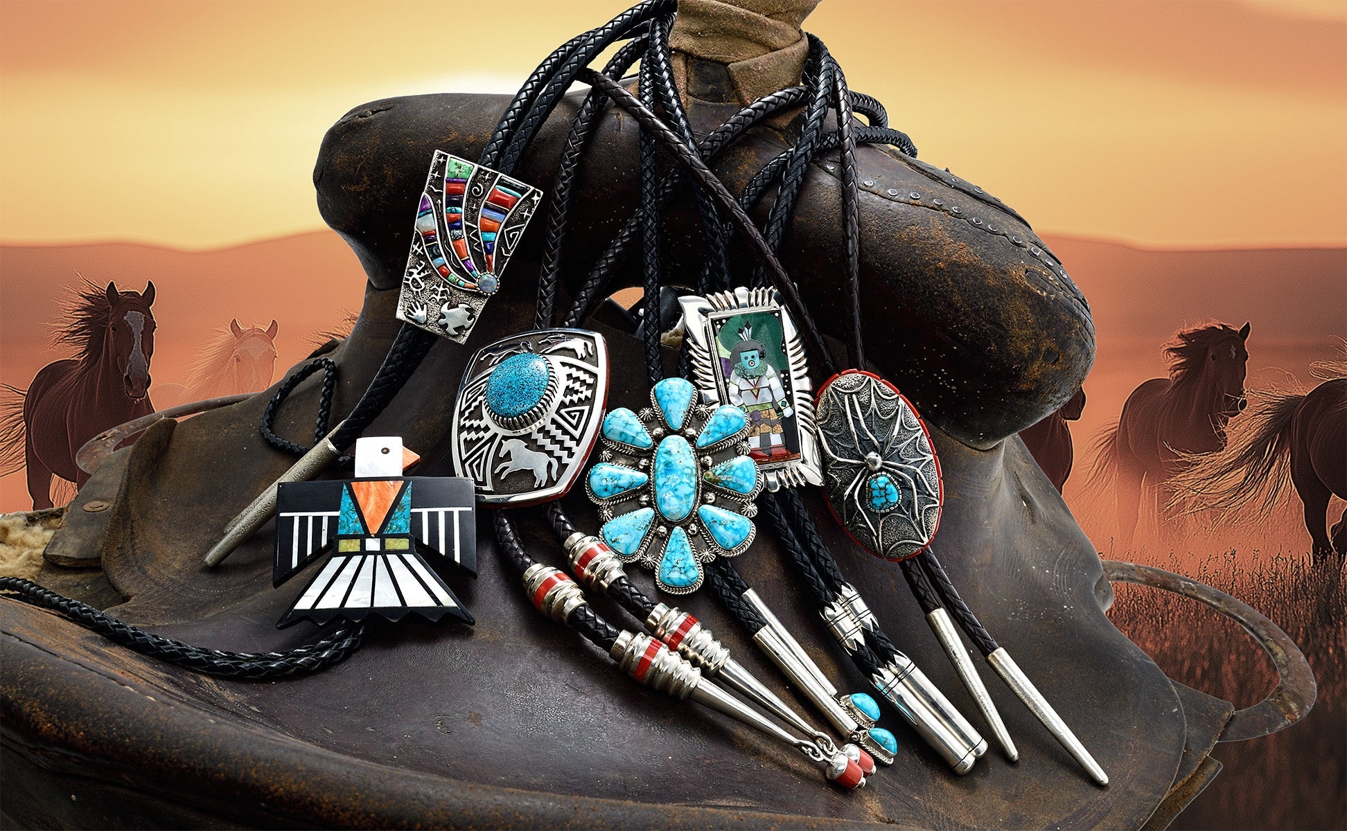 Native American Bolo Ties - Turquoise, Multi-Stone, Silver, & More - SilverTQ