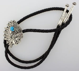 Bolo tie avec tête indienne en turquoise de Kingman