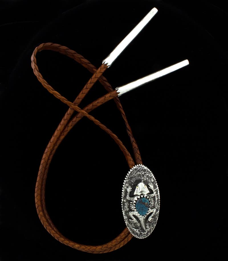 Tufa Cast Horny Toad Bolo Tie With 18K Gold Eyes And High Grade