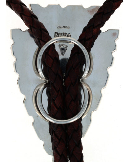 Arrowhead Bolo Tie With Natural Multi-Stone And Coral Inlay