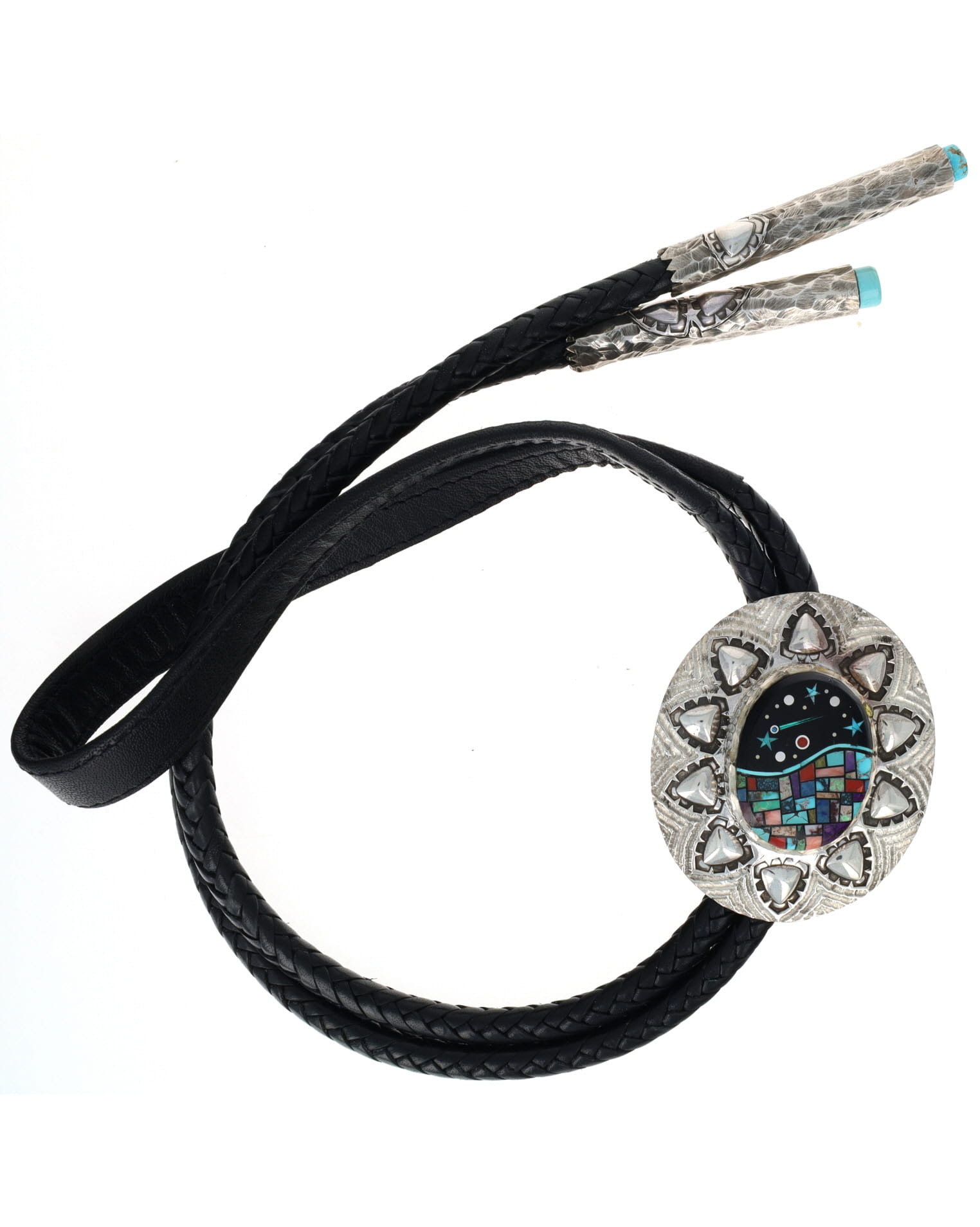 Multi-Stone Raised Micro Inlay Bolo Tie