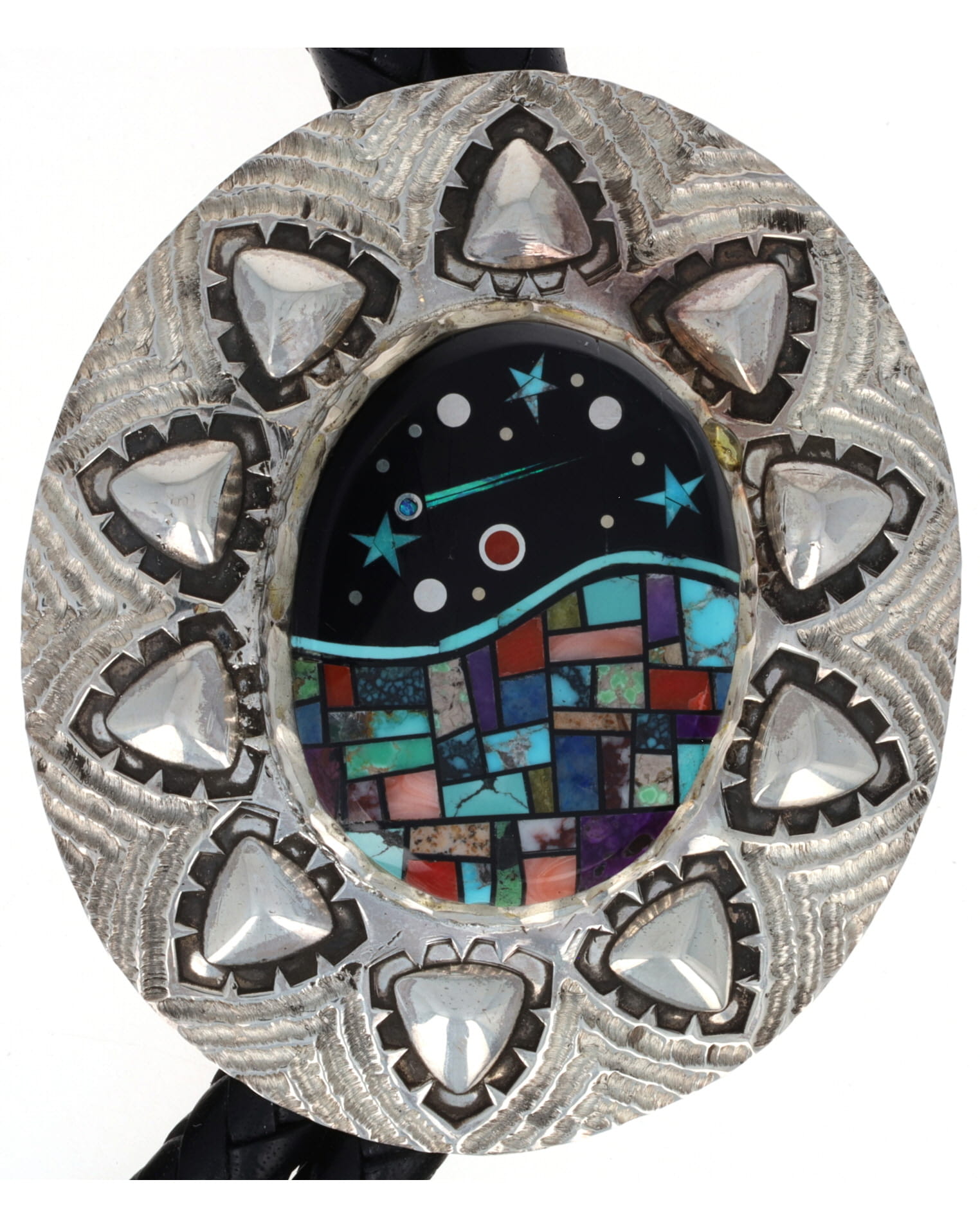 Multi-Stone Raised Micro Inlay Bolo Tie