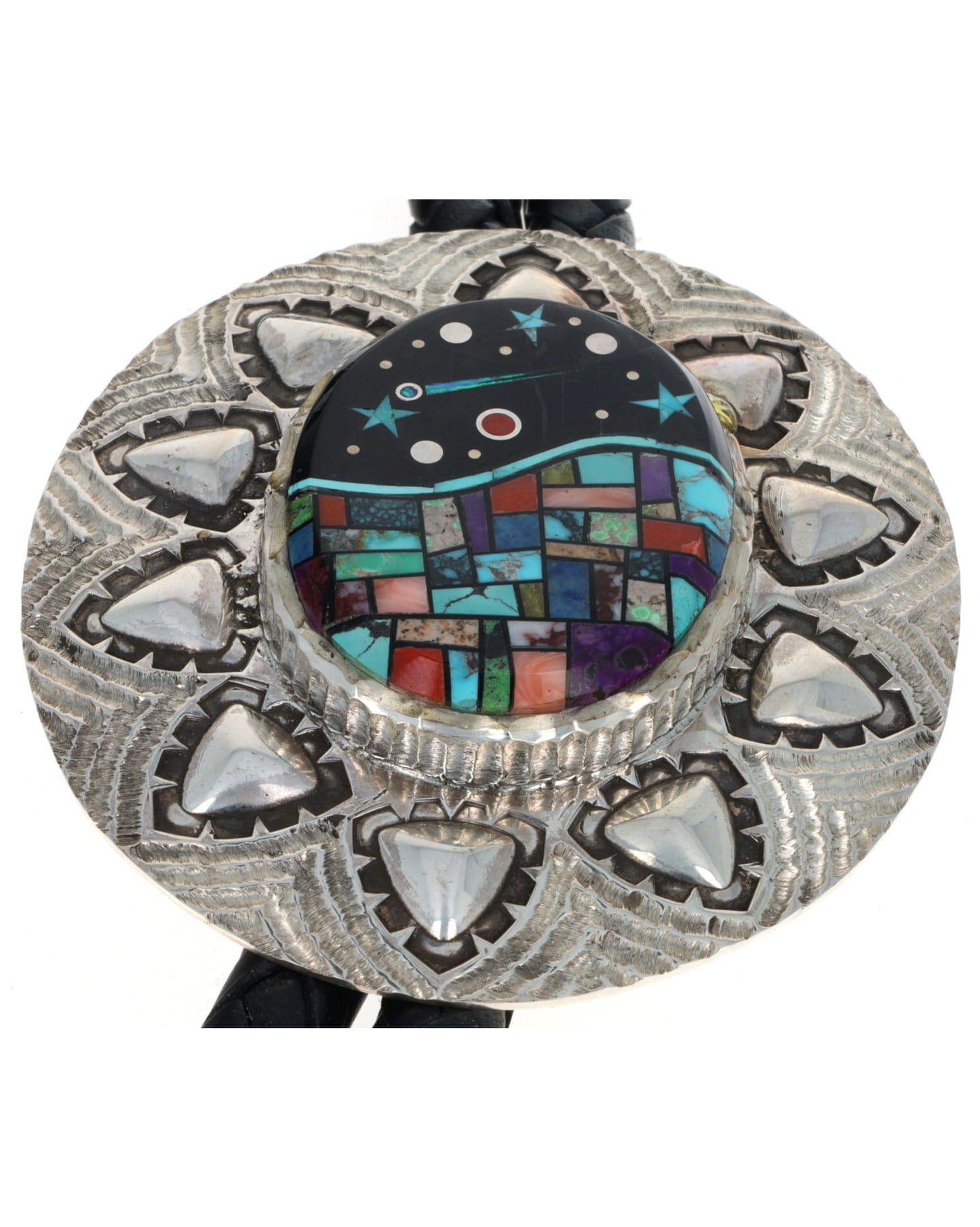 Multi-Stone Raised Micro Inlay Bolo Tie