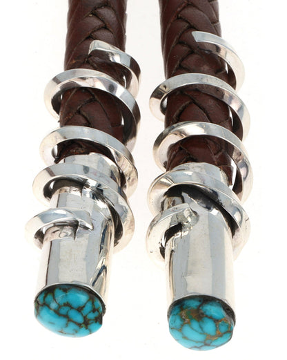 High Grade Natural Lone Mountain Turquoise Bolo Tie With Natural Multi-Stone Inlay Surround