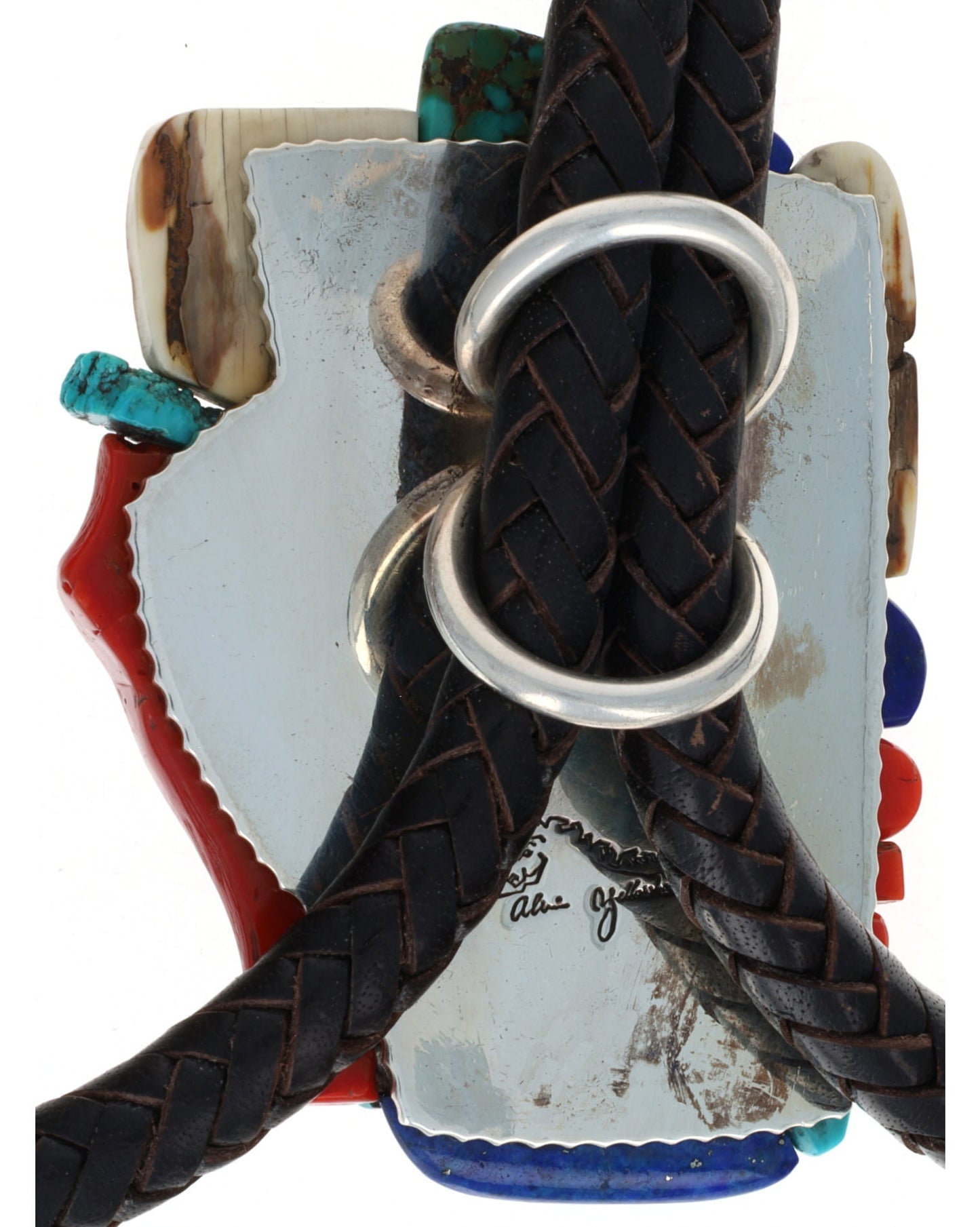 High Grade Natural Candelaria Turquoise Bolo Tie With A Side Inlay Surround