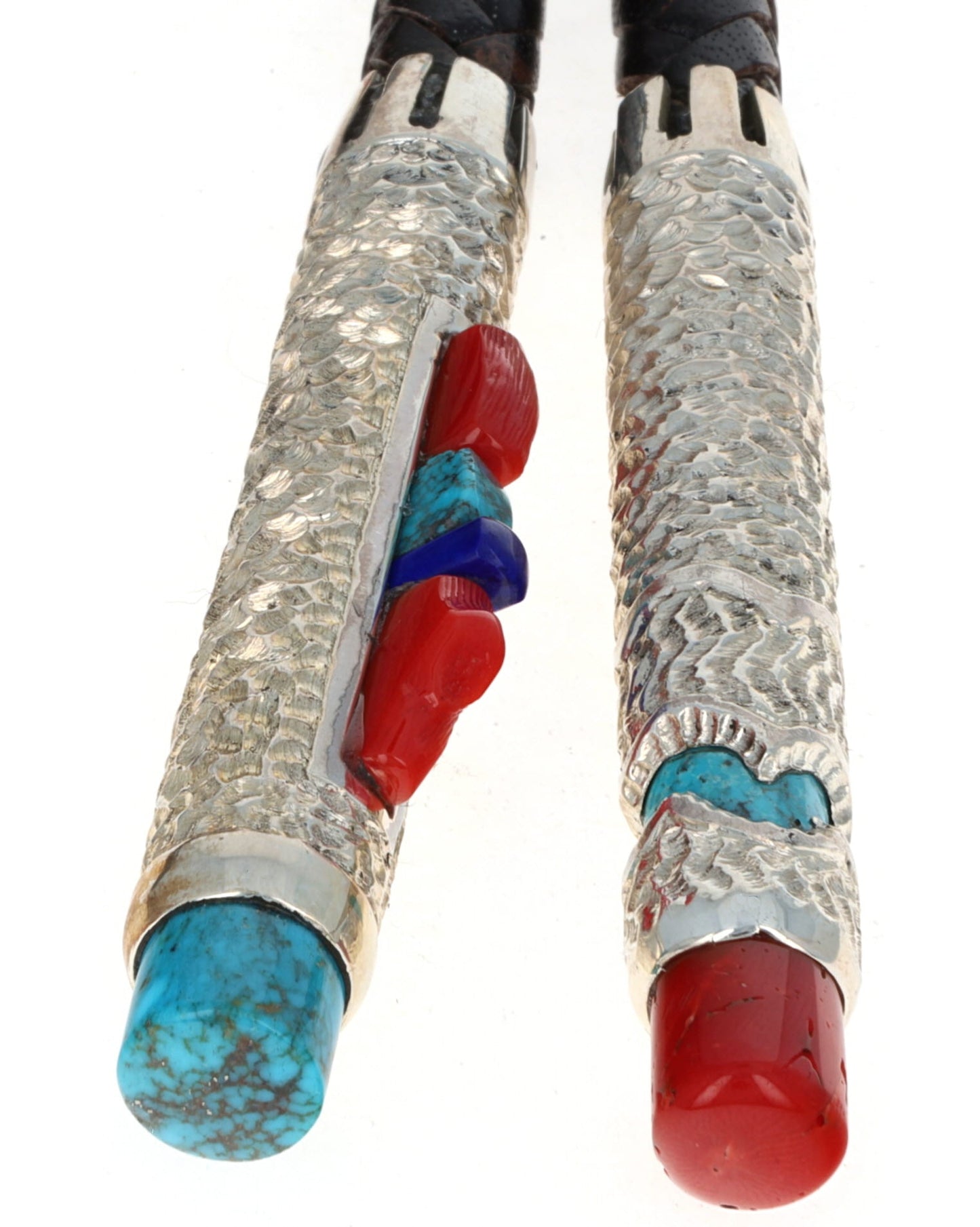High Grade Natural Candelaria Turquoise Bolo Tie With A Side Inlay Surround