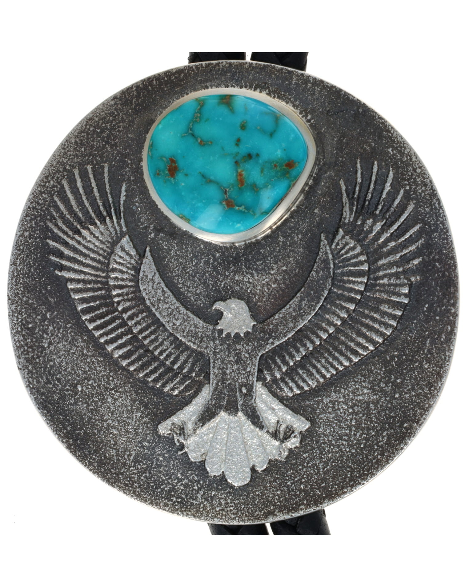 Sterling Silver Eagle Bolo Tie With Natural Fox Turquoise