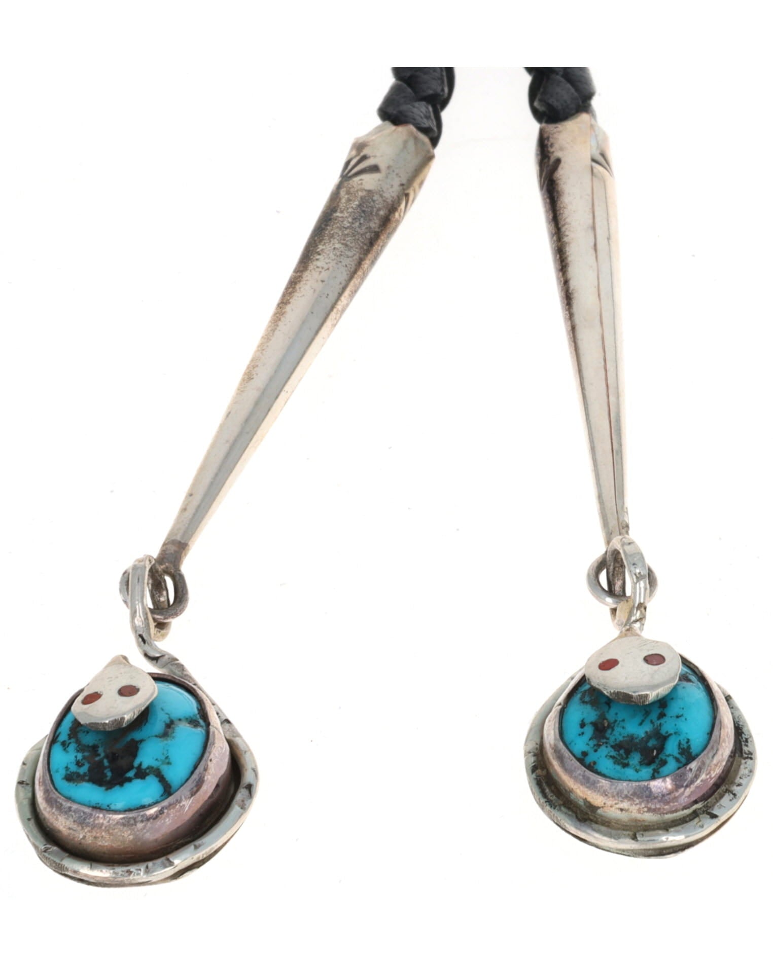 Turquoise & Coral Snake Design Bolo Tie