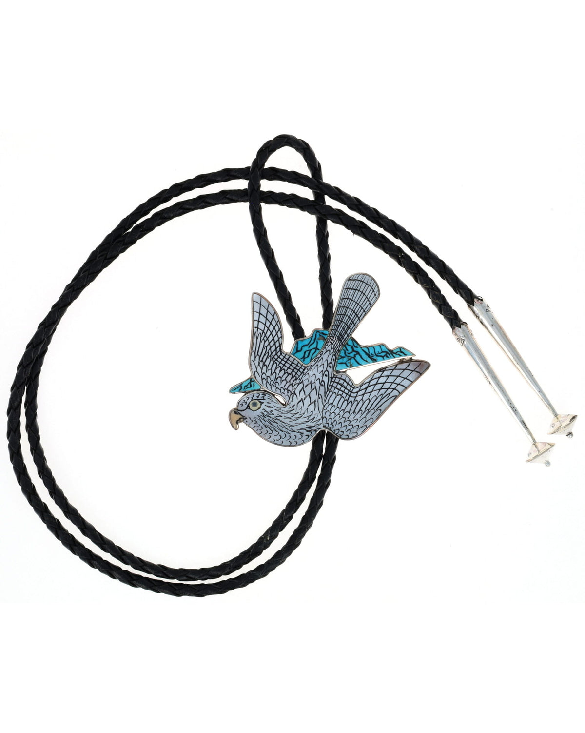 Stone & Shell Inlay Gyrfalcon Bolo Tie