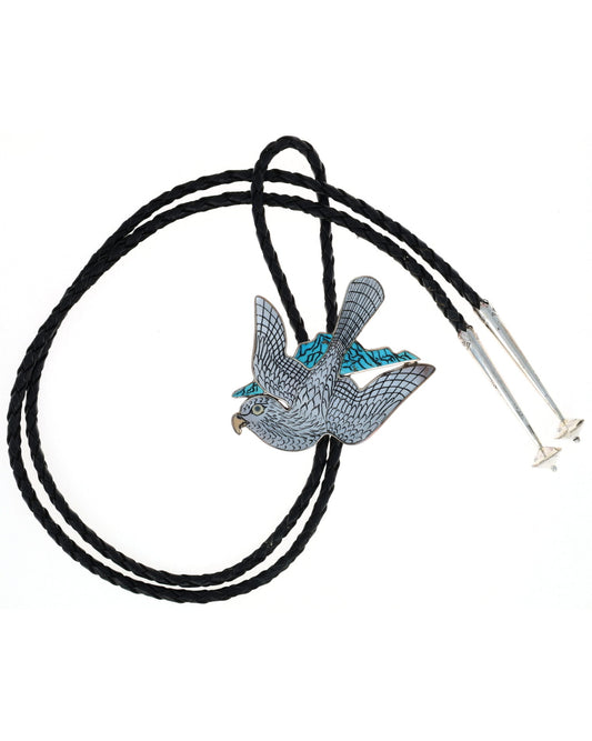 Stone & Shell Inlay Gyrfalcon Bolo Tie