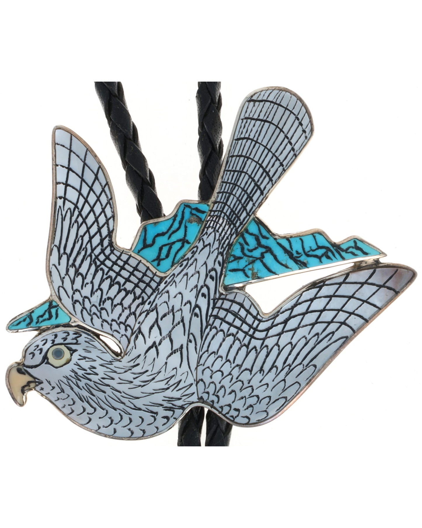 Stone & Shell Inlay Gyrfalcon Bolo Tie