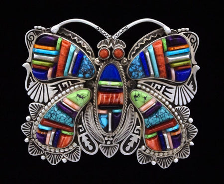 Multi-Color Raised Cobblestone Inlay Butterfly Belt Buckle  display picture 1