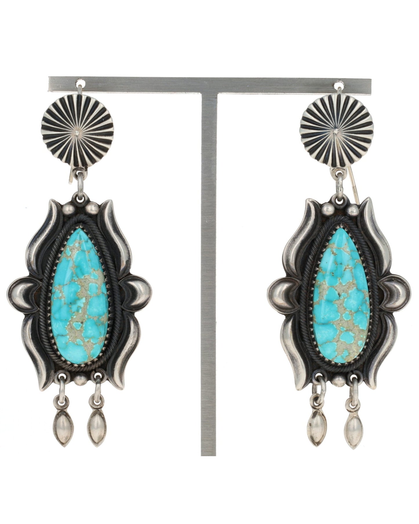 Natural #8 Turquoise Teardrop Shaped Earrings