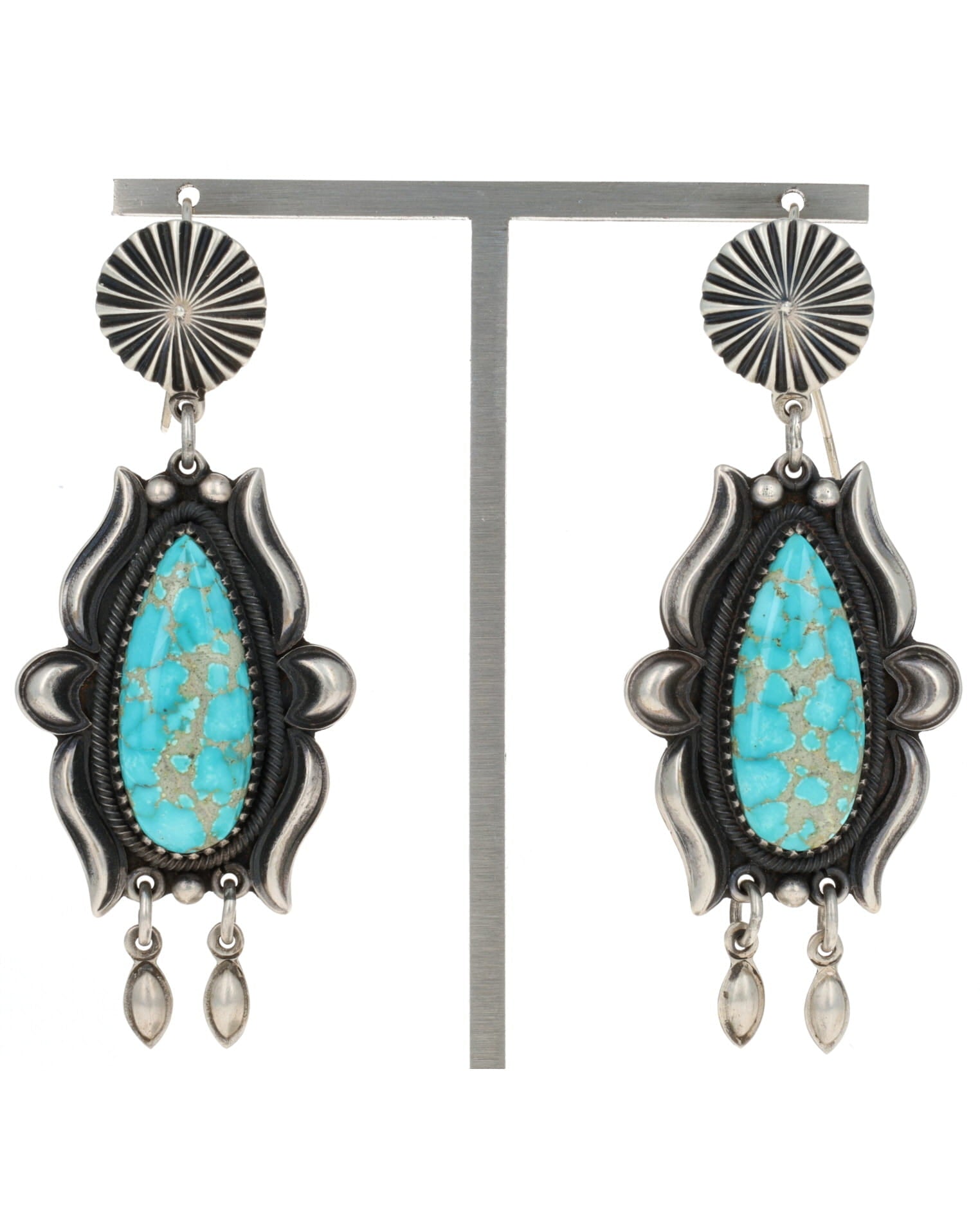 Natural #8 Turquoise Teardrop Shaped Earrings
