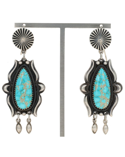 Natural #8 Turquoise Teardrop Shaped Earrings