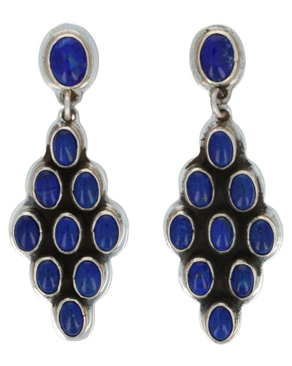 Boucles d'oreilles en grappe en forme de diamant en lapis naturel