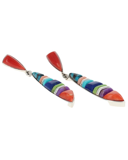 マルチカラー立体コブルストーン象嵌イヤリング