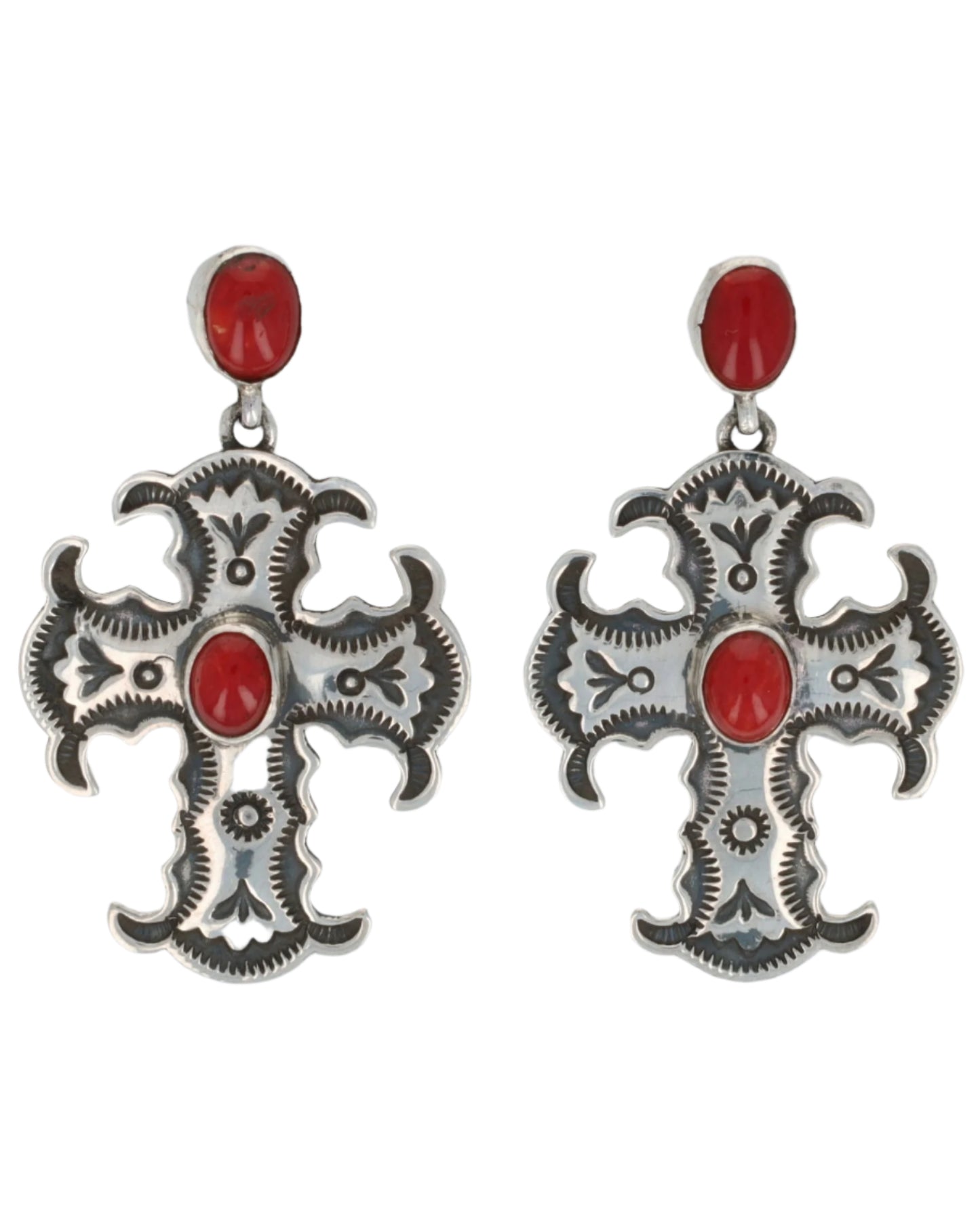 Natural Mediterranean Coral Cross Earrings
